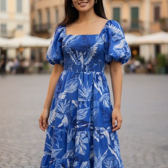 Crystal Doll Blue Floral Midi Dress - Picture 1 of 8